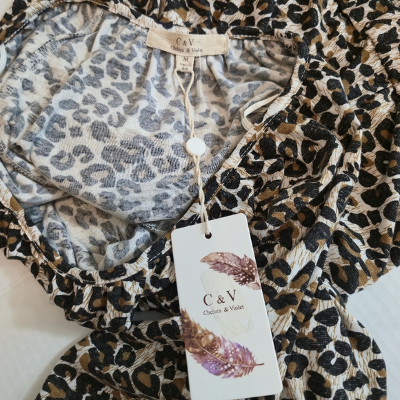 CHELSEA AND VIOLET Leopard Linen Blend Dress Flutter Sleeve Drop Waist Medium‎ - Picture 12 of 15